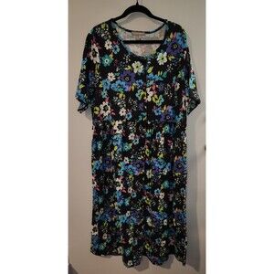 Woman Within Womens 1X 22/24 Button Front Elbow Sleeve Knit Midi Floral Dress